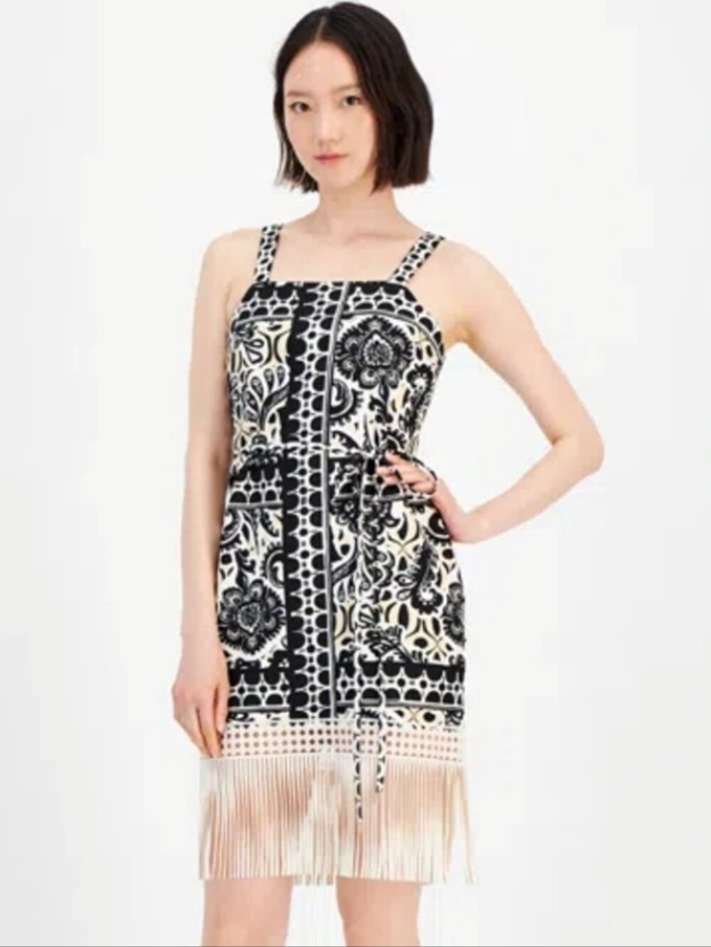Tahari ASL Border-Print Fringe Sheath Dress Size 4